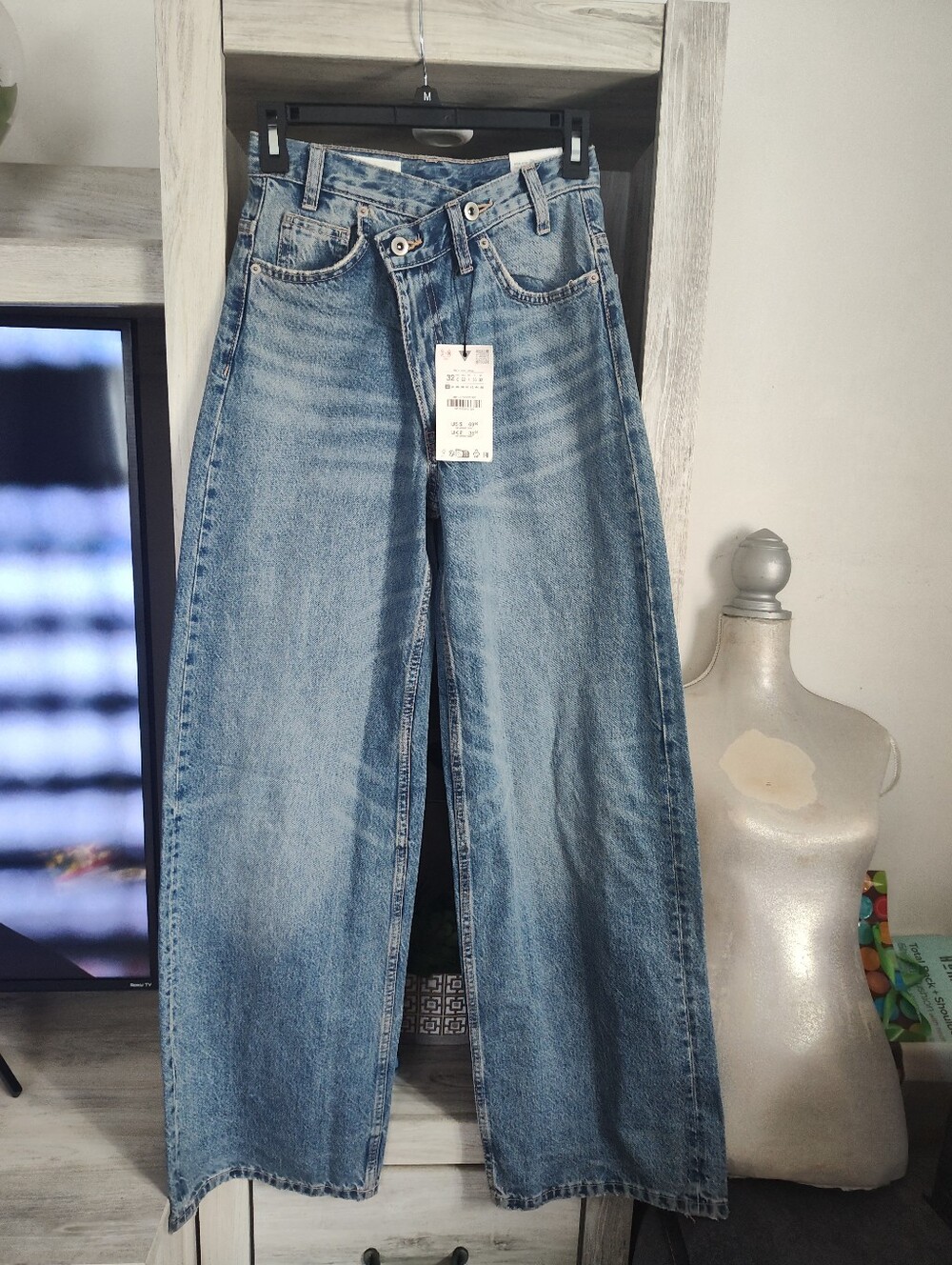 Zara Crossed Waist High-Rise Wide Leg Women’s Jeans - Light Blue SZ 0 New